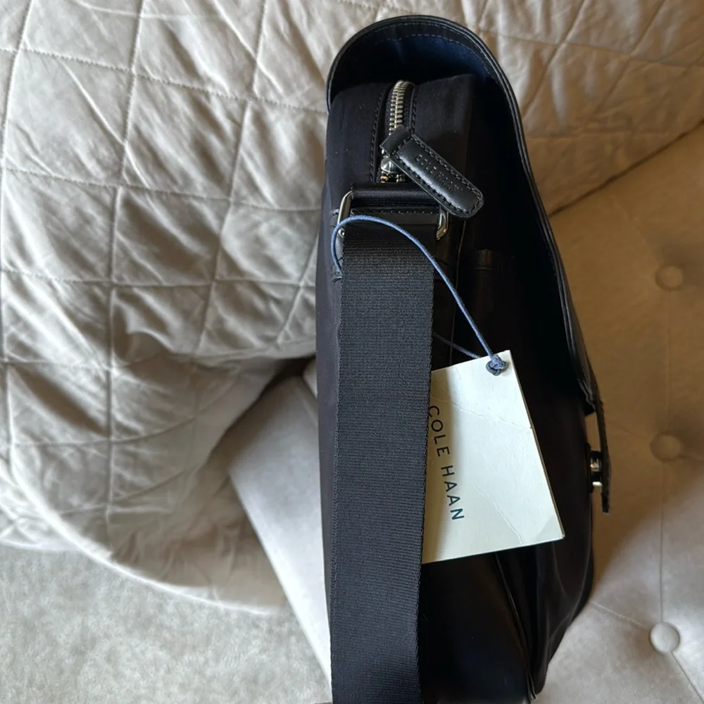 Cole Haan Black Leather Trim Messenger Bag